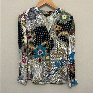 Desigual Black and Blue Patterned Blouse